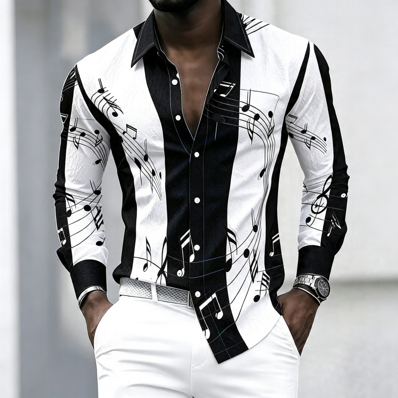 Music - Camisa masculina com gola e estampa