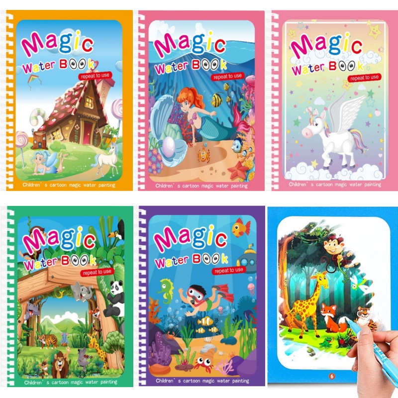 Reusable Water Magic Coloring Book - Livro mágico de desenho de água,