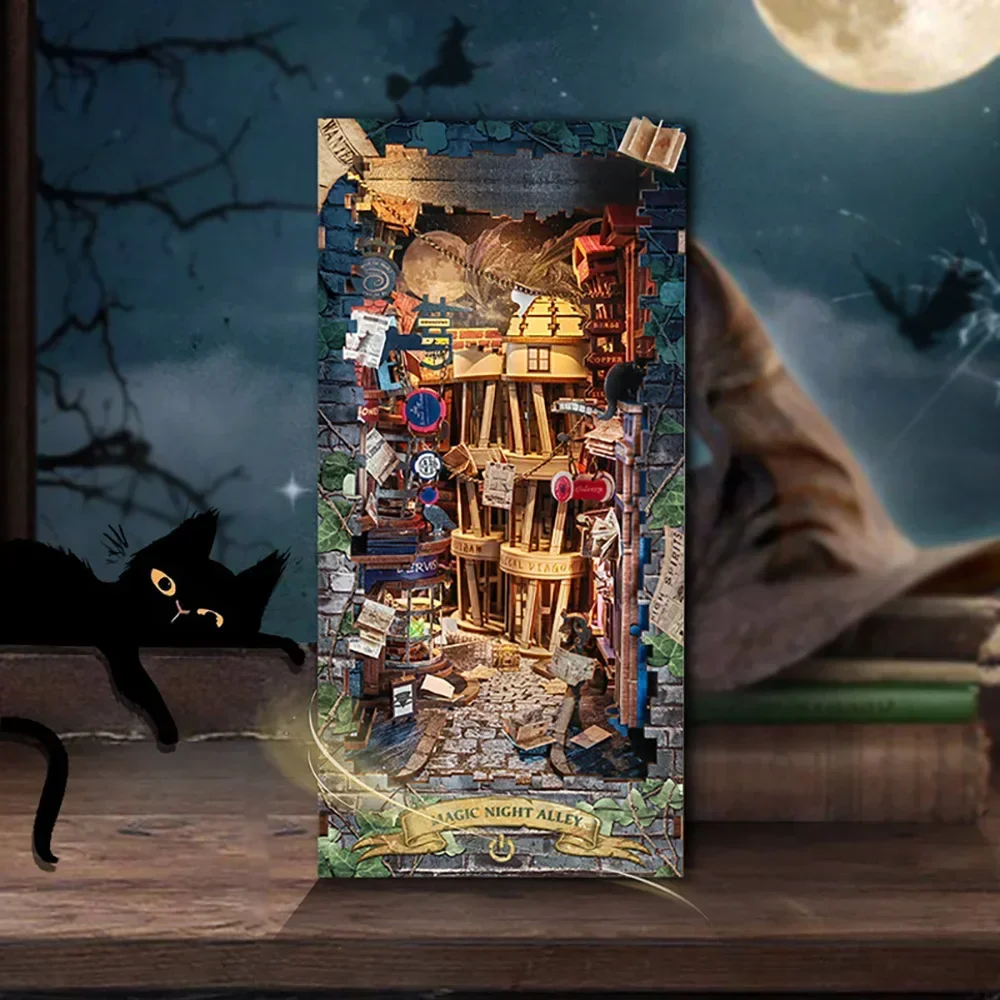 Diy Wooden Book Nook Kit Shelf Insert - Retro diy magia noite alley livro