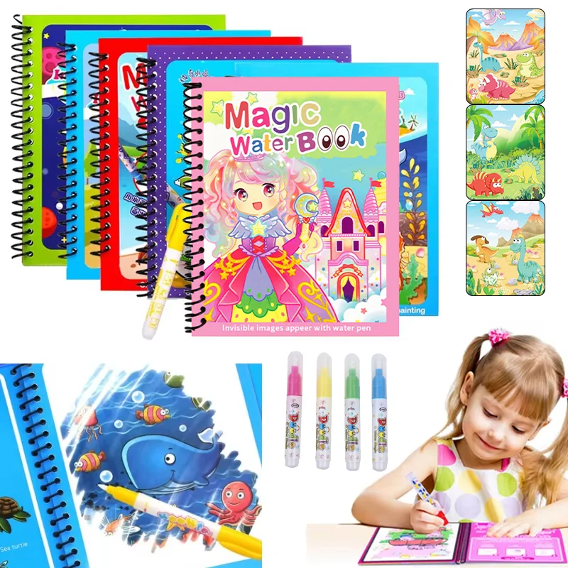 Reusable Water Magic Coloring Book - Livro de Desenho Mágico com Água