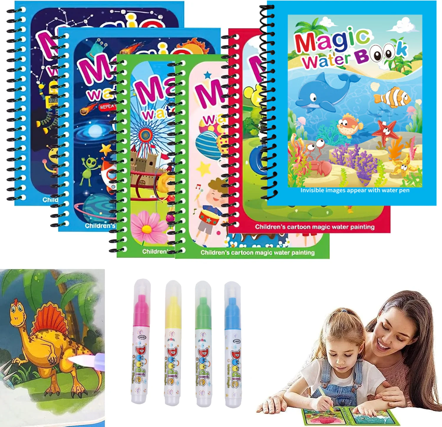Reusable Water Magic Coloring Book - Água de Colorir Reutilizável com Caneta