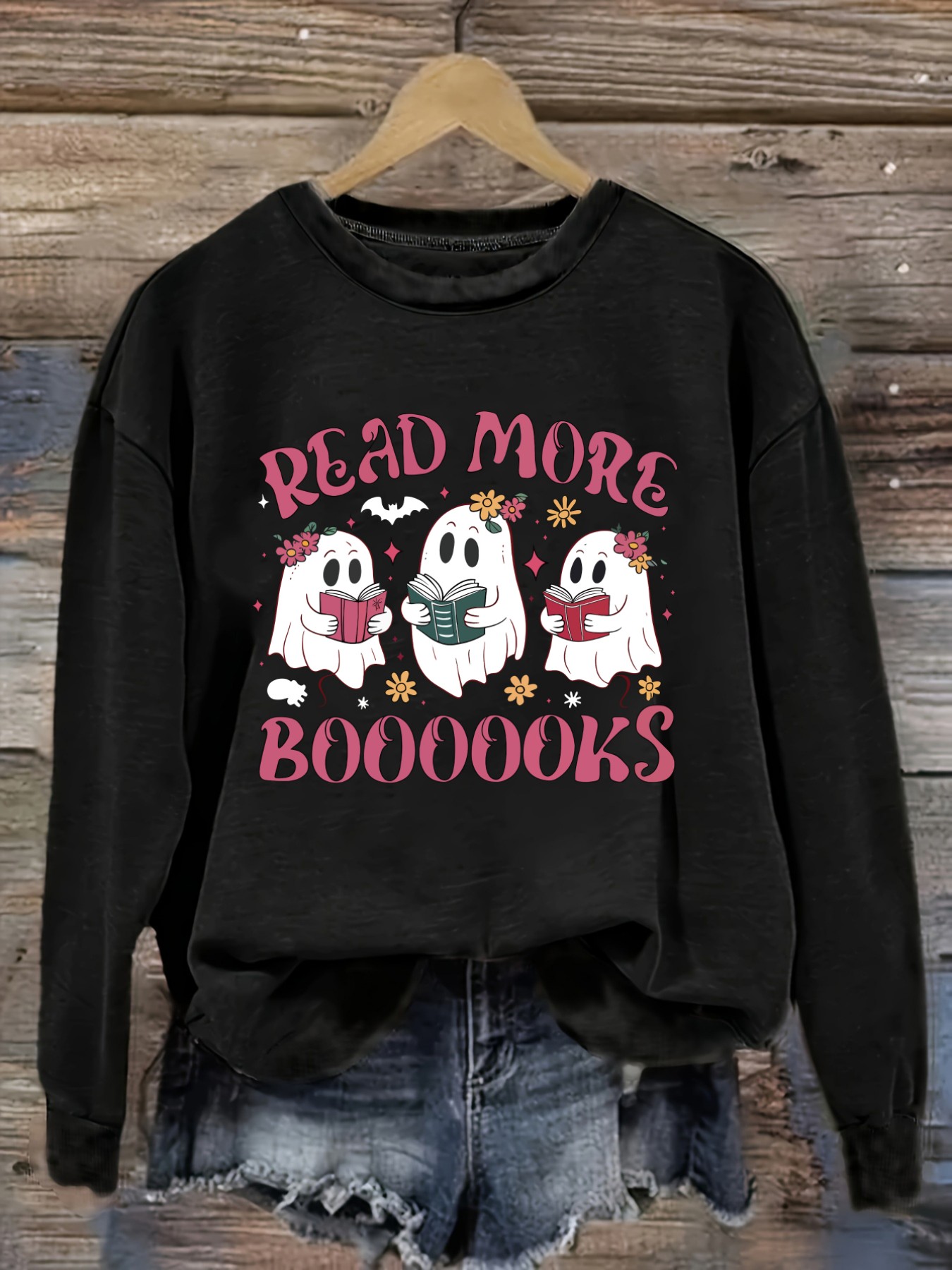 Books - Camiseta Feminina Casual de Manga Longa