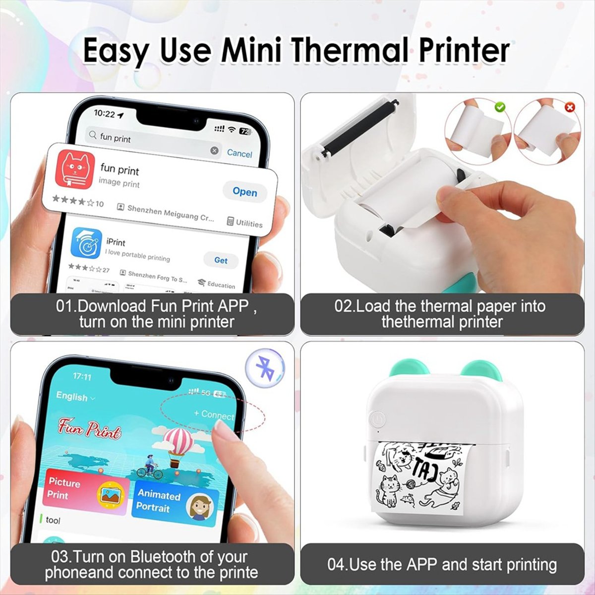 Mini impressora de adesivos RG - Mini Pocket Thermal Printer Paper Roll avaliação e preço