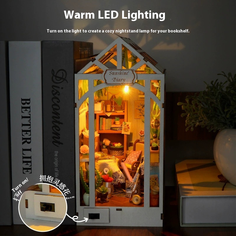 Diy de madeira sol diário livr - Diy Wooden Book Nook Kit Shelf Insert avaliação e preço