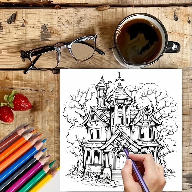 Livro de Colorir Casa Assombra - Adult Coloring Book Stress Relief avaliação e preço